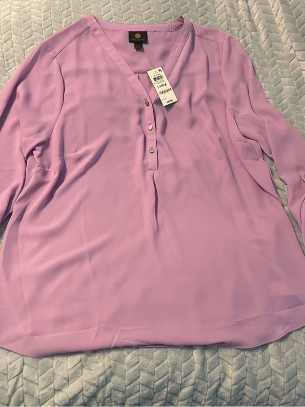 JM Collection Women's Lavender V-Neck Button Henley Blouse NWT sz large